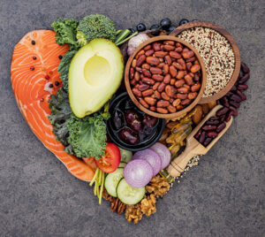 food in a heart shape, heart healthy food